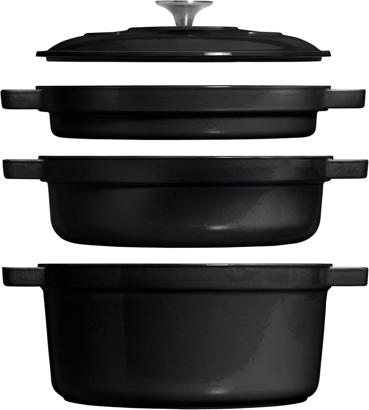 CHEF CUISINE Gusseisernes Kochtopf- & Pfannen-Set, 3-teilig mit Deckel Ofenfest