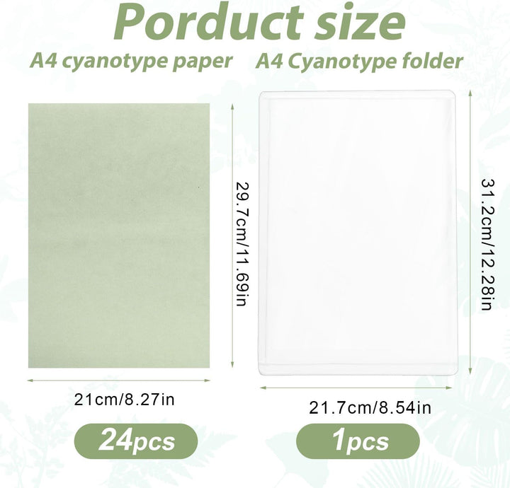 24st Sonnendruckpapier Set, A4 Cyanotypie Papier und Ordner Hochempfindlich Sonnen-/Solaraktiviert K