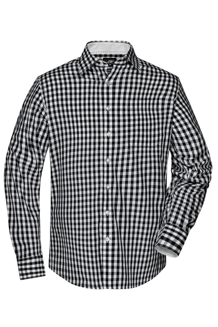 James & Nicholson Langarm Karohemd Easy Care - Herrenhemd in grosskarierter Musterung S black/white,
