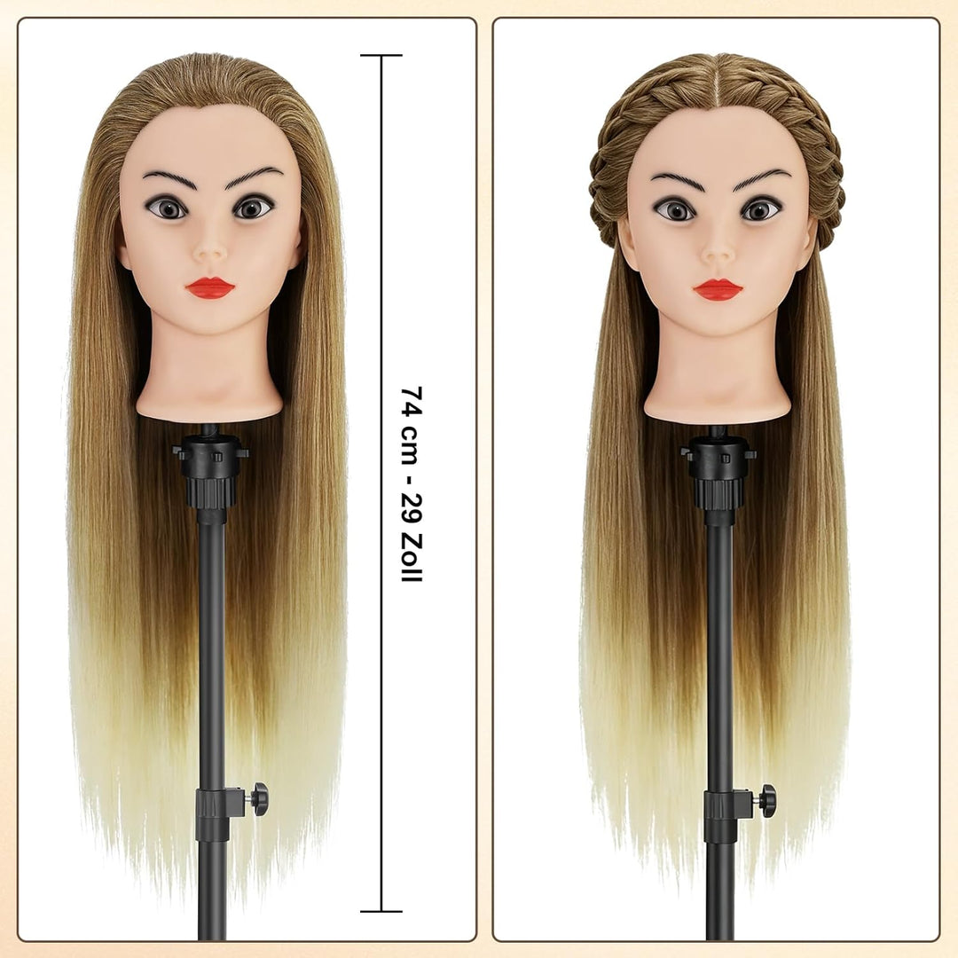 TwoWin Friseurkopf mit Haaren, 29 Zoll (74 cm) 100% Synthetischer Übungskopf, Trainingskopf Friseur