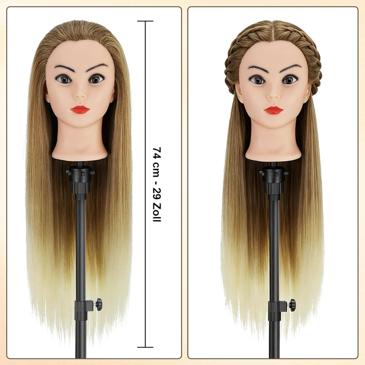 TwoWin Friseurkopf mit Haaren, 29 Zoll (74 cm) 100% Synthetischer Übungskopf, Trainingskopf Friseur