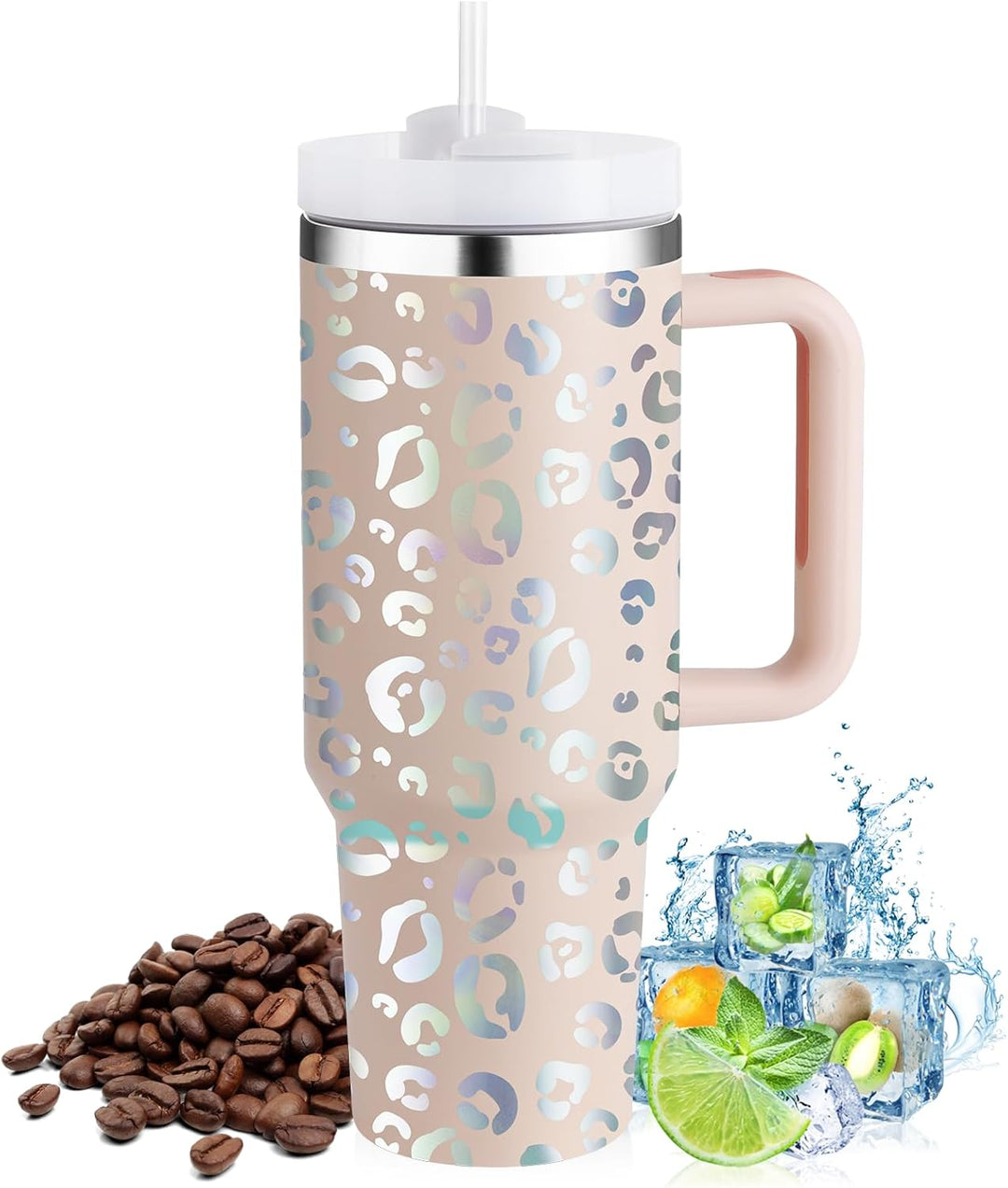 40oz Thermobecher mit Strohhalm und Henkel, Aufgewertet Doppelwandiger Edelstahl Heisse Kalte Geträn