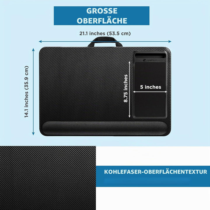 LapGear Home Office Pro Knietisch mit Handgelenkauflage, Mauspad und Handyhalterung, für Laptops mit
