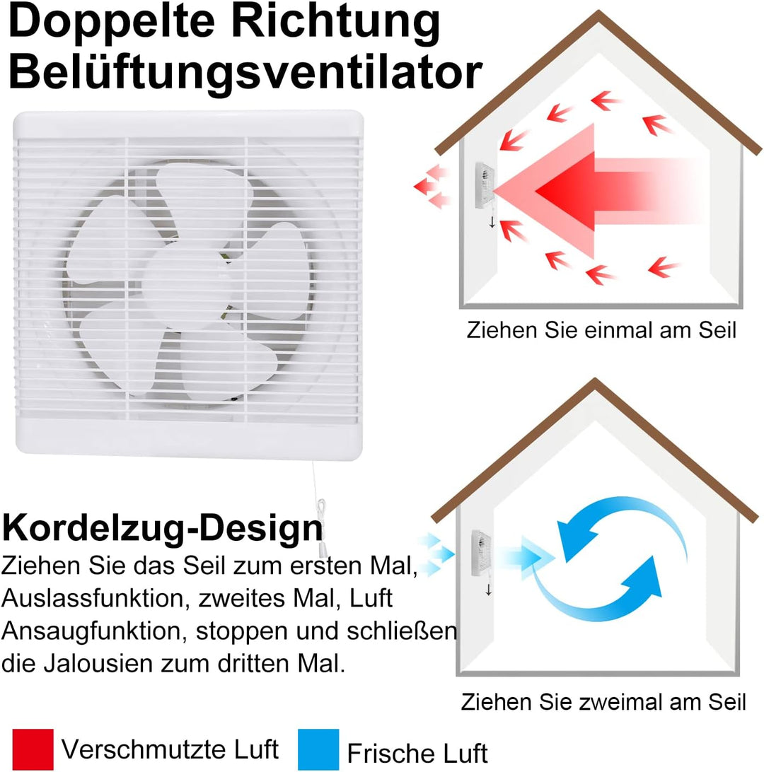 Abluftventilator 800m³/h Ø 250mm,2 Richtungen umkehrbar Starker Luftstrom Wandmontierte Ventilatoren