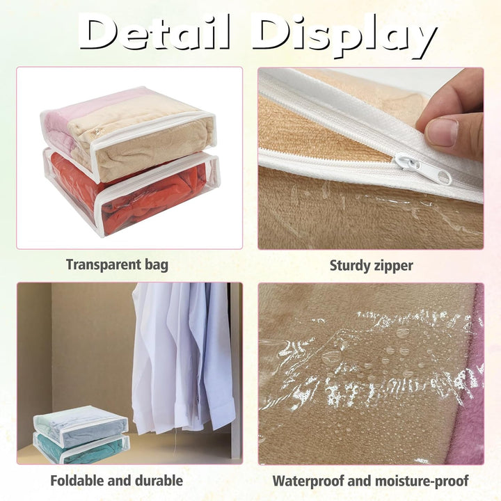 20 Pack Klare Vinyl-Kleideraufbewahrungstaschen mit Reissverschluss,26 x 26 x 6 cm,Faltbare Plastiks