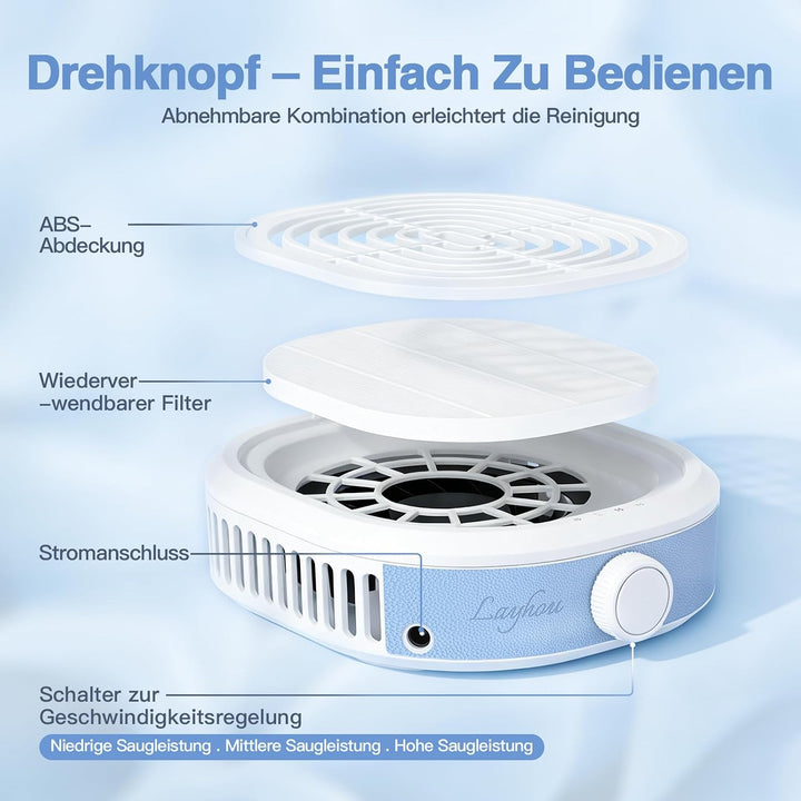 80W Professioneller Nagelstaubsauger, Tragbarer Tischstaubsauger, 3 Saugstufen Leistungsstarker Stau