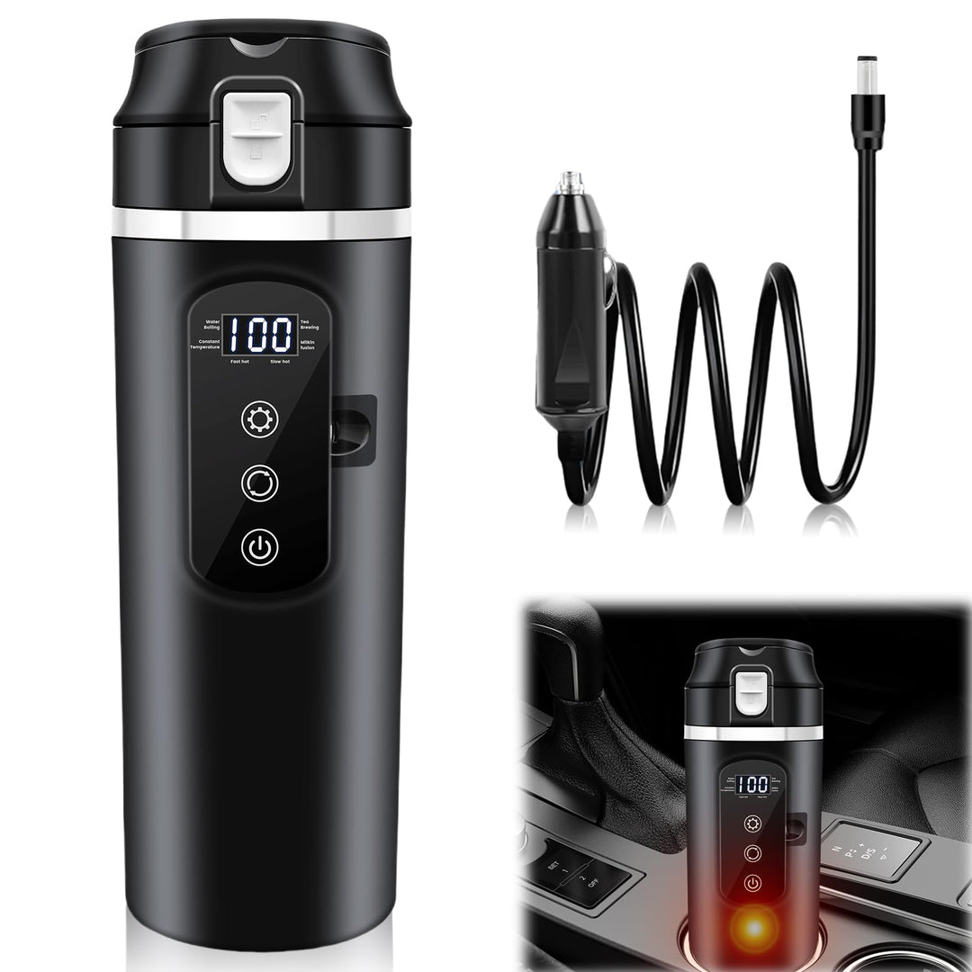 500ml Auto-Heizbecher, 12V/24V Auto Wasserkocher mit LCD-Anzeige, 45-100W Tragbare Heizung Reise Was