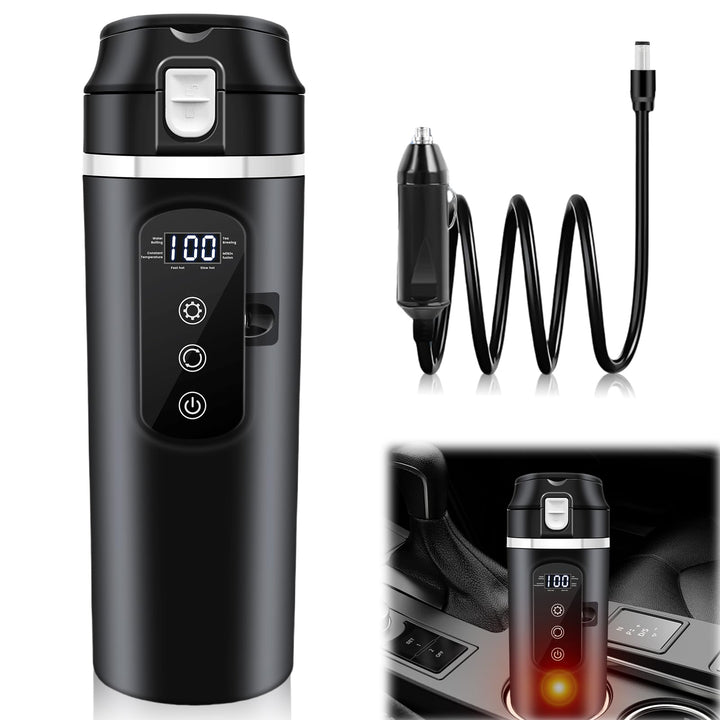 500ml Auto-Heizbecher, 12V/24V Auto Wasserkocher mit LCD-Anzeige, 45-100W Tragbare Heizung Reise Was
