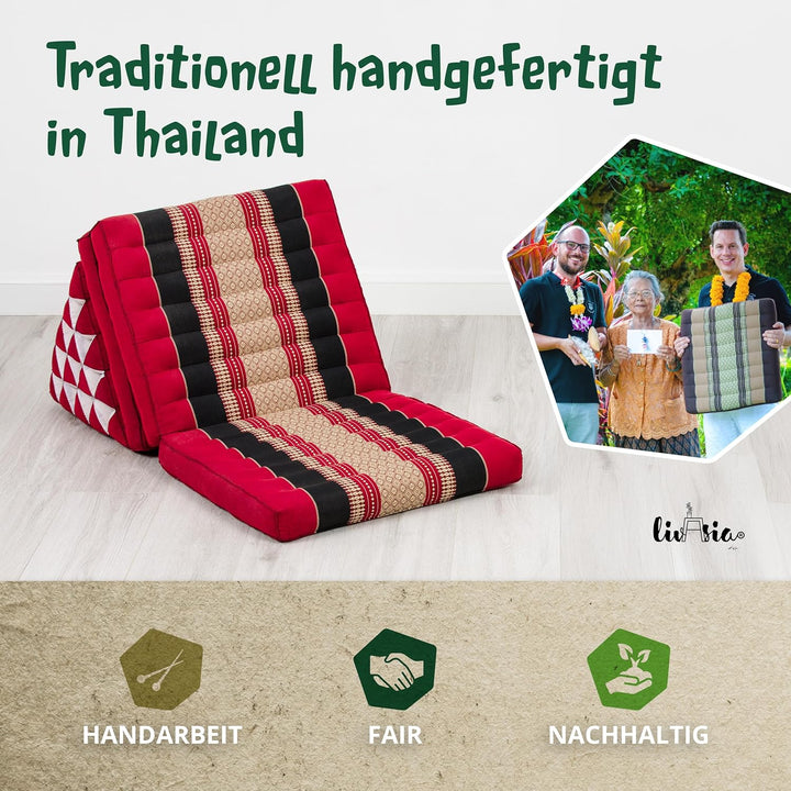 livasia Thaikissen 3 Auflagen extrahoch - 185x55x8cm - Dreieckskissen mit Klappmatratze, Kapok, Jumb
