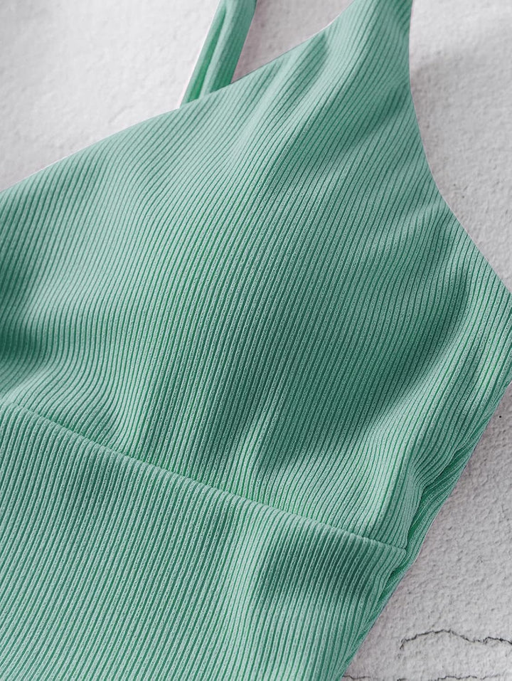 ZAFUL Gerippt Fest Chorhemd Hohes Bein Schnitt Hohe Taille Tankini Set Gepolstert Zwei Stücke Badean