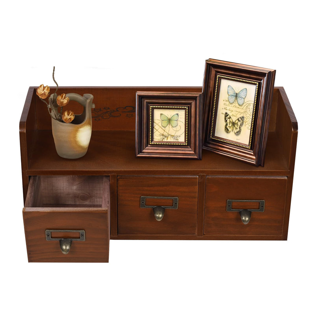 Schreibtisch Organizer, Vintage Schreibtisch Organizer mit 3 Schubladen, Schmuckkasten Schublade Lei