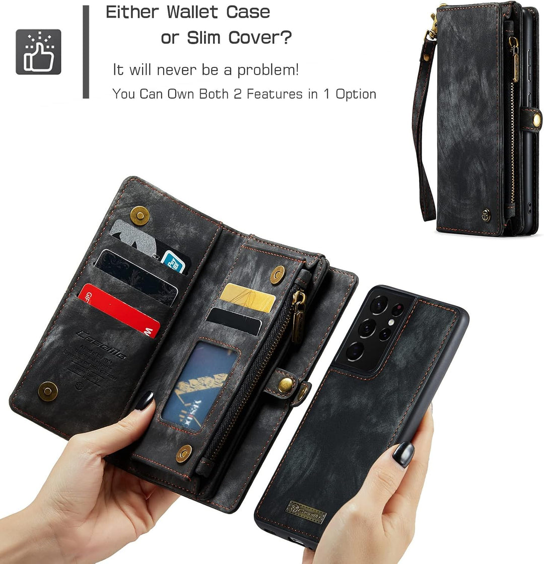 UFinetech 2-in-1 Samsung Galaxy S21 Ultra Hülle Tasche TPU Leder Handy Flip Magnetische mit Ständer