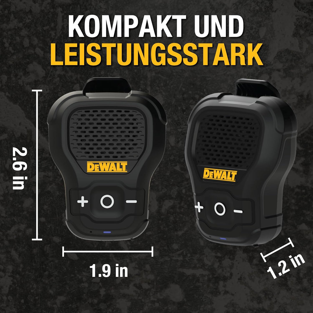 DEWALT Wearable Bluetooth Lautsprecher Onyx Edition – Clip-On Magnetischer Mini-Lautsprecher, IP56 W