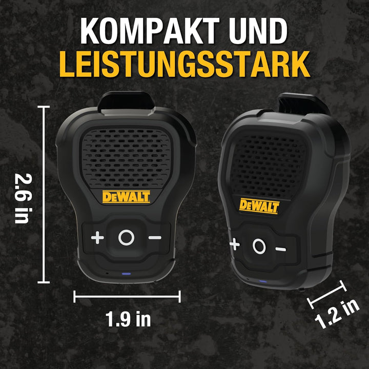 DEWALT Wearable Bluetooth Lautsprecher Onyx Edition – Clip-On Magnetischer Mini-Lautsprecher, IP56 W