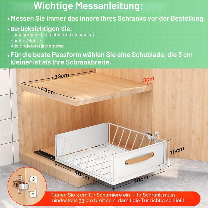 Kitstorack Teleskopschublade, Ausziehbare Schublade für Kabinett Metall Slide Out Organizer mit Grif