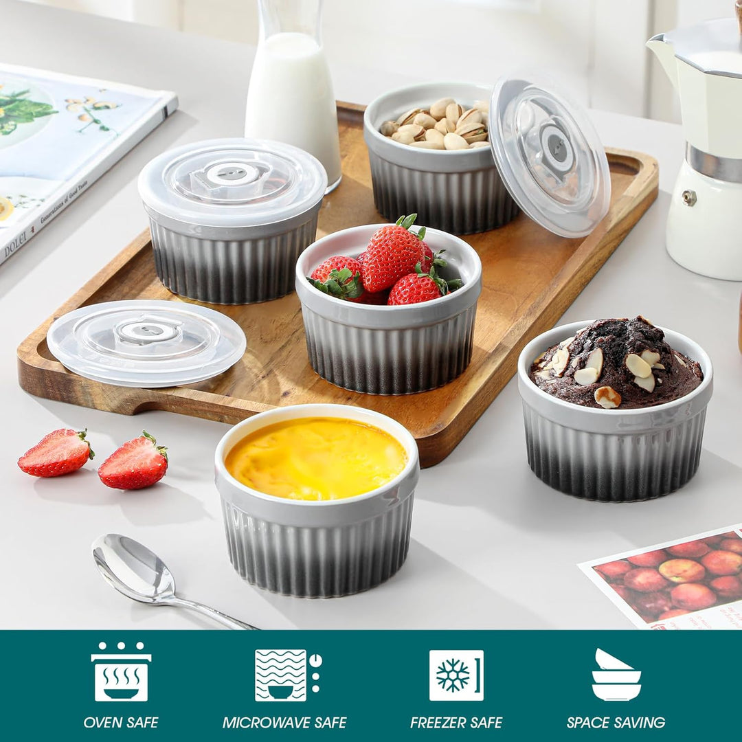 vancasso RAMEKINS 260ml Soufflé Förmchen Set von 6, Ø10,1cm Creme Brulee Schälchen Backofen sicher,