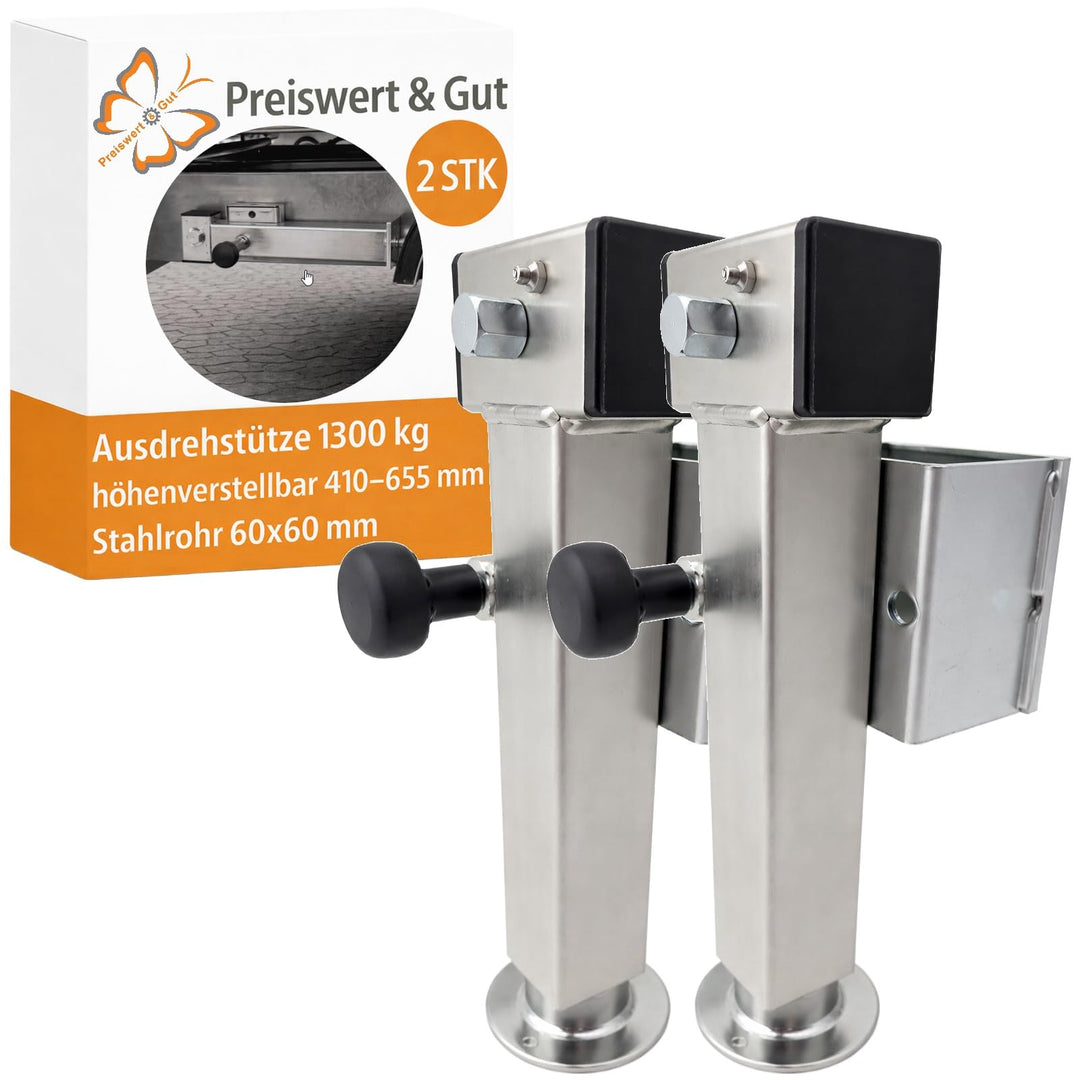 Preiswert & Gut 2X Anhänger Stützen Höhenverstellbar 410–655mm - Anhängerstütze Stahlrohr 60x60mm, k