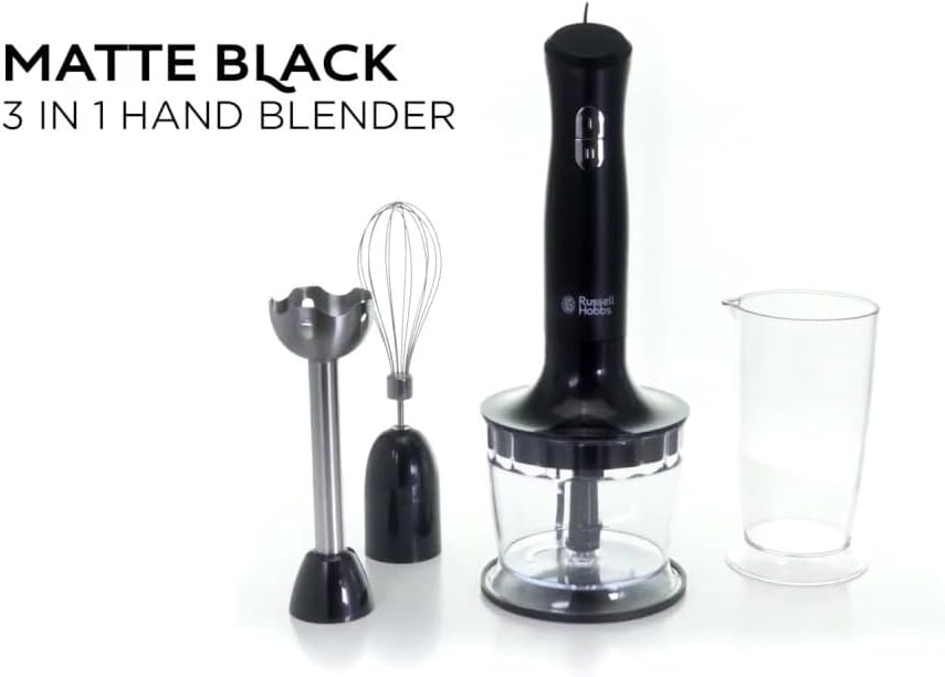 Russell Hobbs Stabmixer [3-in-1: Pürierstab/Zerkleinerer, Mixer- & Schneebesenaufsatz] Matt Schwarz