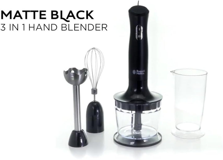 Russell Hobbs Stabmixer [3-in-1: Pürierstab/Zerkleinerer, Mixer- & Schneebesenaufsatz] Matt Schwarz