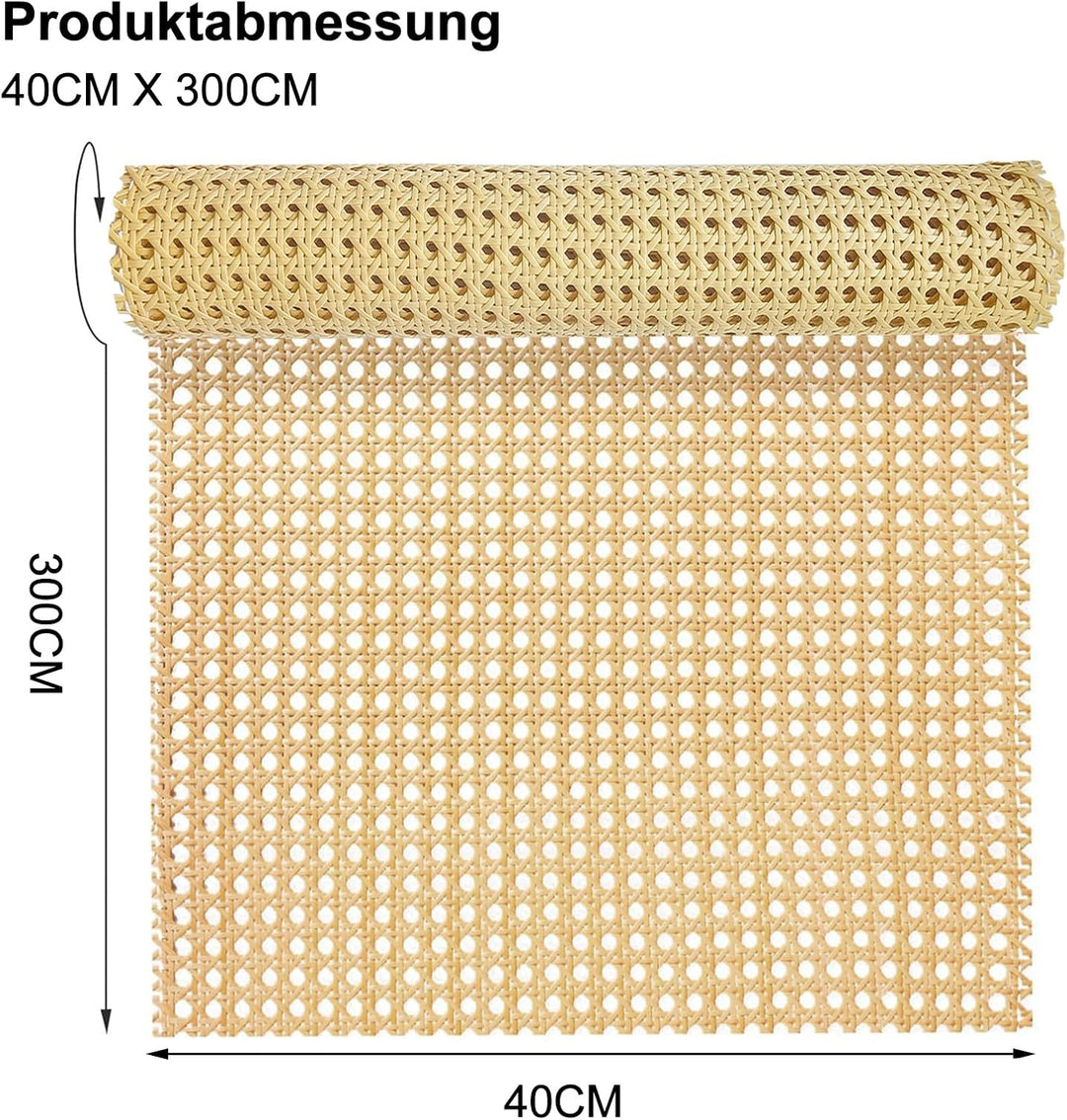 Wiener Geflecht Meterware Kunststoff PE Cane Webbing Rattan-Rolle, 40 x 300 cm, Handgefertigtes Poly