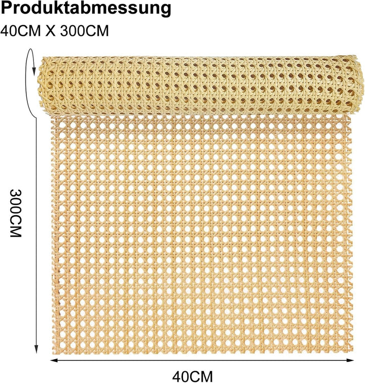 Wiener Geflecht Meterware Kunststoff PE Cane Webbing Rattan-Rolle, 40 x 300 cm, Handgefertigtes Poly