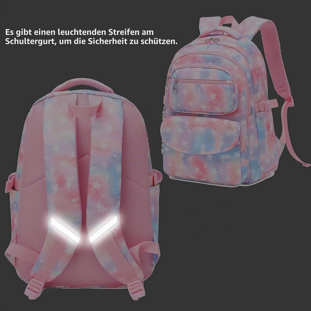 SIVENKE 3 Set Schultasche Sternendruck Wasserdicht Schulrucksack mit Lunchbox-Tasche & Federmäppchen