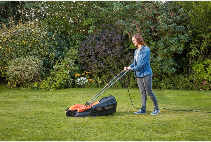 Black+Decker Elektro-Rasenmäher (1.200 W, 32cm Schnittbreite, 3-fach axial Schnitthöhenverstellung,