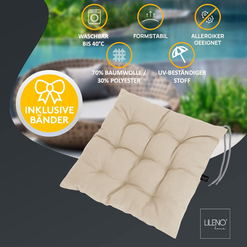 LILENO HOME 4er Set Stuhlkissen 13 Latte (40x40x6 cm) - Sitzkissen für Garten, Küche oder Esszimmer