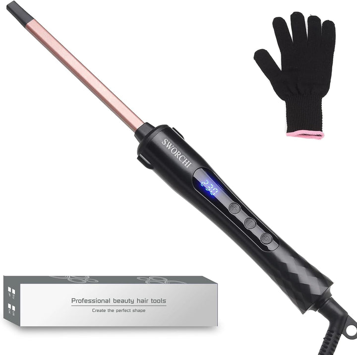 Lockenstab Kleine Locken Welleneisen Curling Iron mit Wärmeisolierung Handschuhe Wellenstab für Long