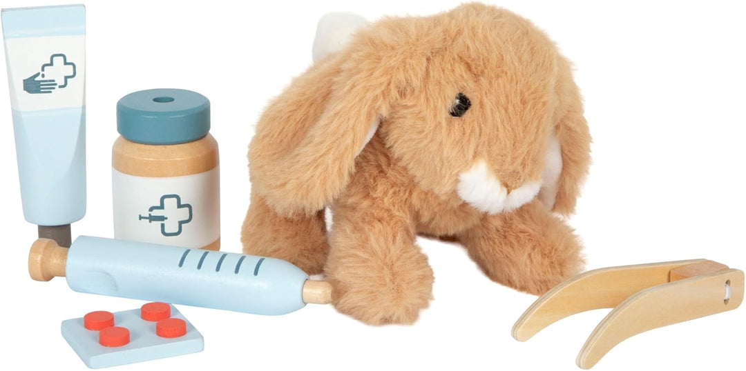 small Foot Tierarzt-Tasche mit Hase, Spielset mit umfangreichem Zubehör aus Holz, 24-TLG, mit Traget