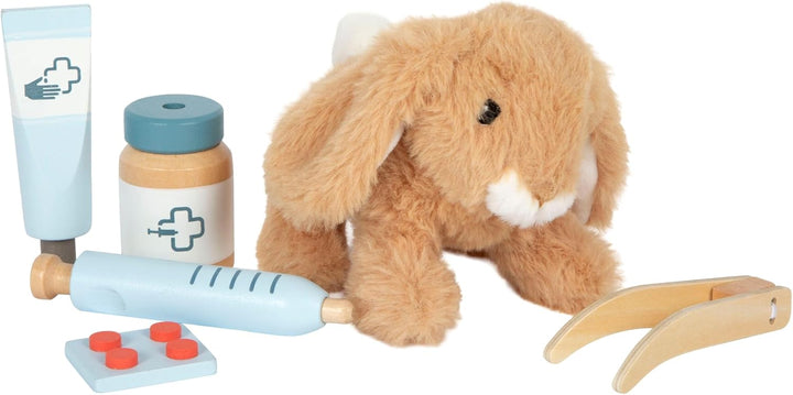 small Foot Tierarzt-Tasche mit Hase, Spielset mit umfangreichem Zubehör aus Holz, 24-TLG, mit Traget
