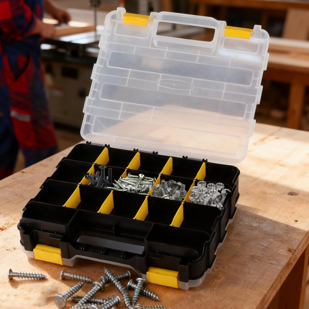 2 x Doppelseitige Hardware-Werkzeugkästen, Schraubensortierbox mit 34 Fächern, Kleinteile-Organizer