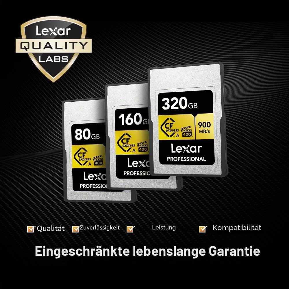 Lexar Professionelle CFexpress Typ A Gold Series Speicherkarte, 320 GB, bis zu 900 MB/s lesen, 8K-Vi