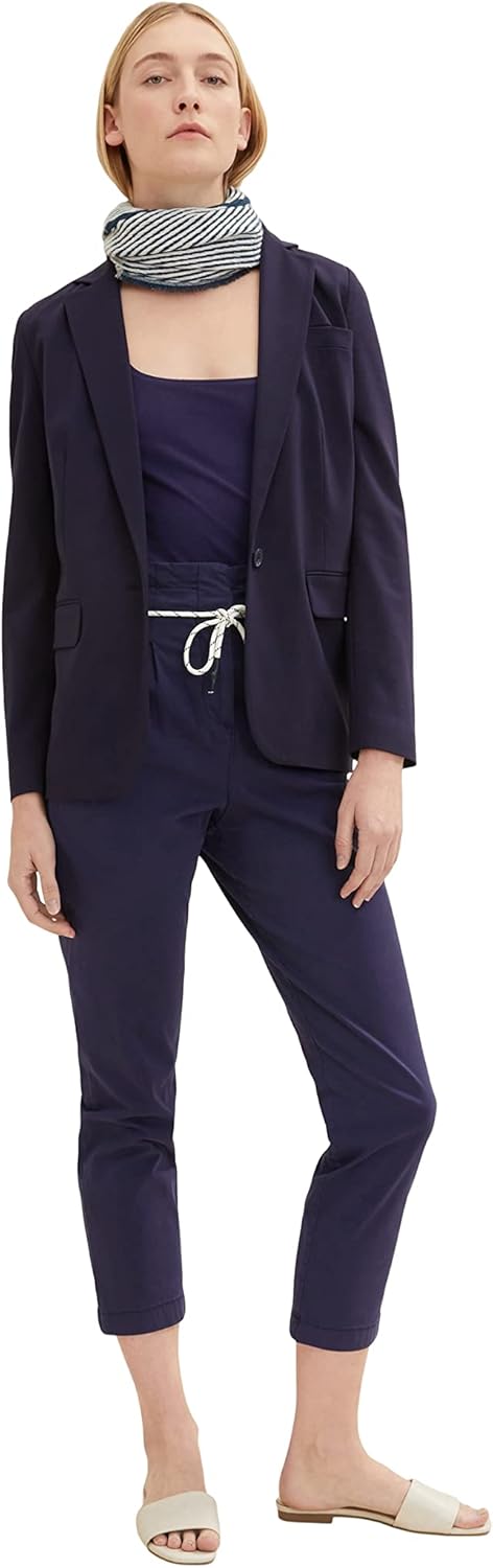 TOM TAILOR Damen Paperbag Chino Hose mit Gürtel 38W / 28L 11331 - Atlantic Ocean Blue, 38W / 28L 113