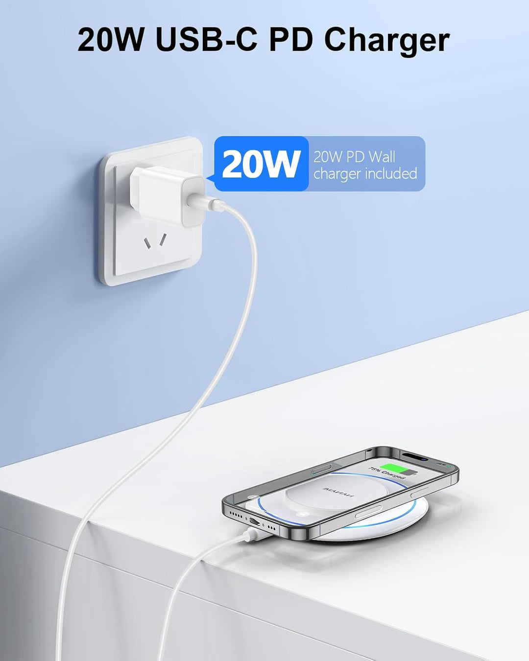 Magsafe Ladegerät mit 20W Schnelles Adapter für iPhone Ladestation, NANAMI Wireless Charger induktiv
