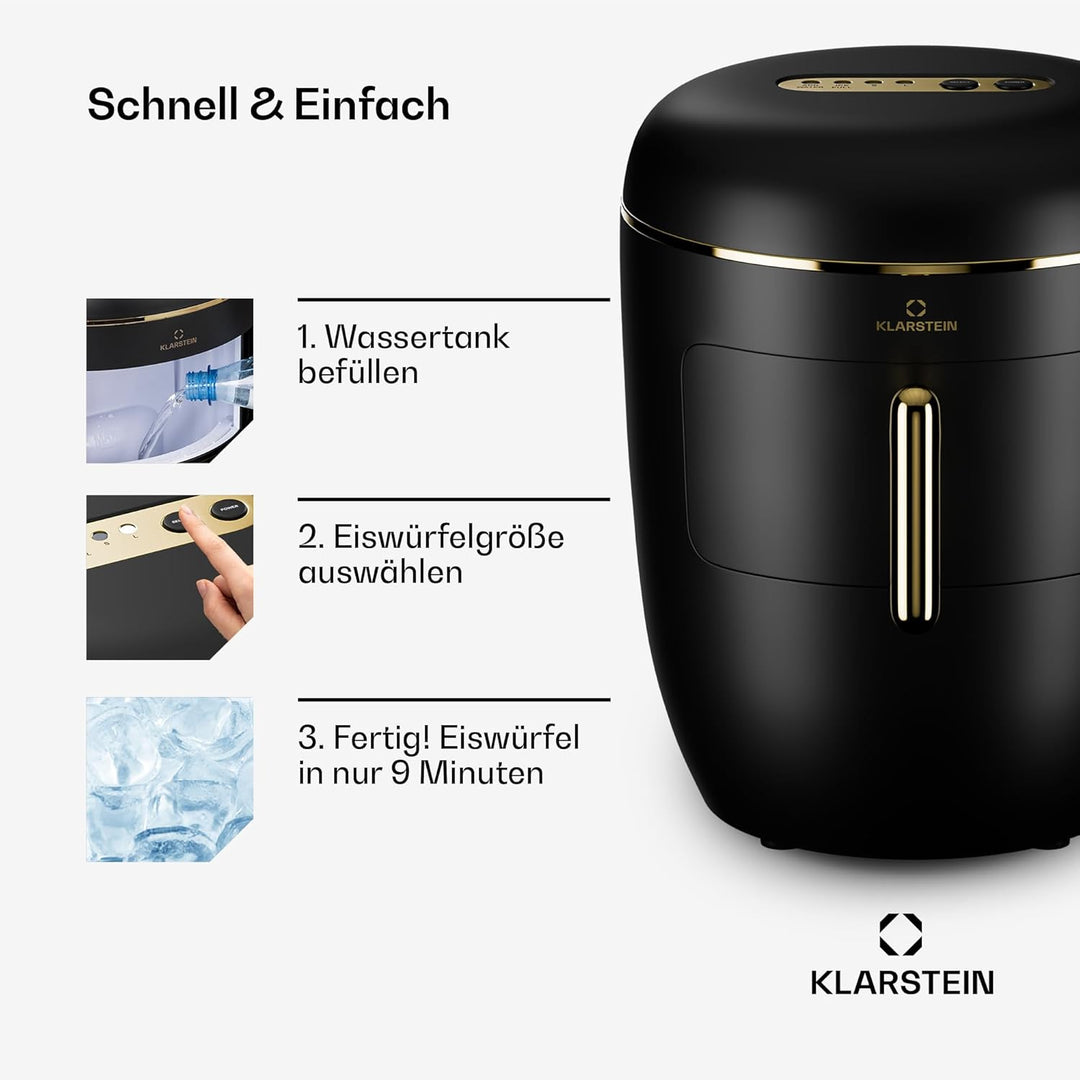 Klarstein Eiswürfelmaschine für Zuhause Camping Gastro, Schnelle Mini Eiswürfelmaschine Klein, Profi