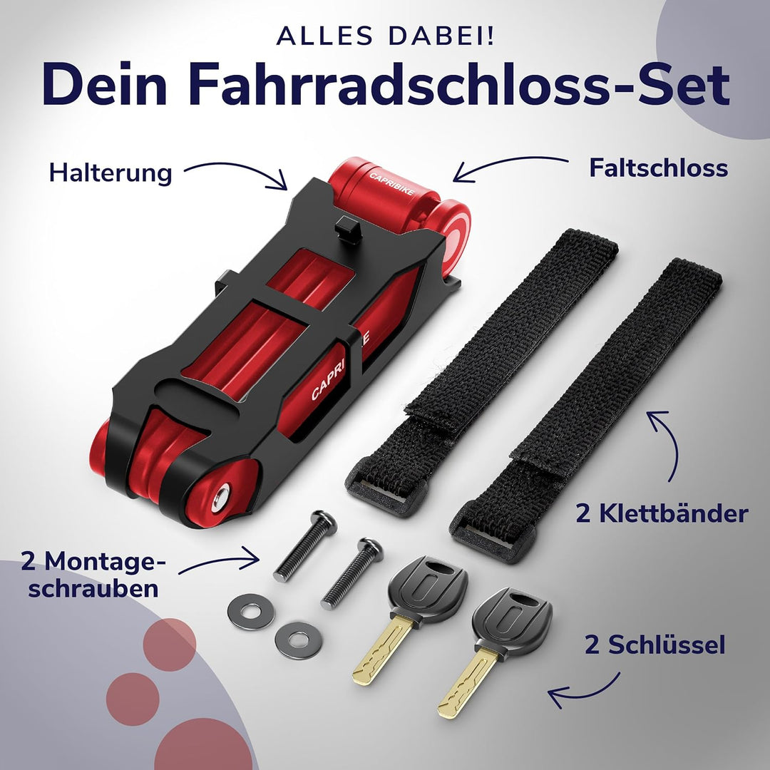 CAPRIBIKE Faltschloss für Fahrrad – Hochwertiges Fahrradschloss Hohe Sicherheit – Kompaktes E Bike S