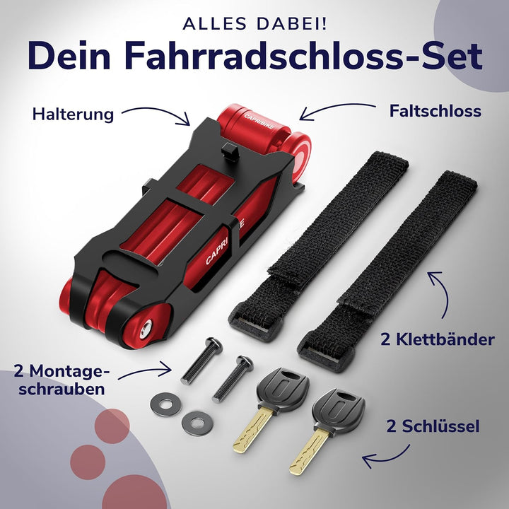 CAPRIBIKE Faltschloss für Fahrrad – Hochwertiges Fahrradschloss Hohe Sicherheit – Kompaktes E Bike S