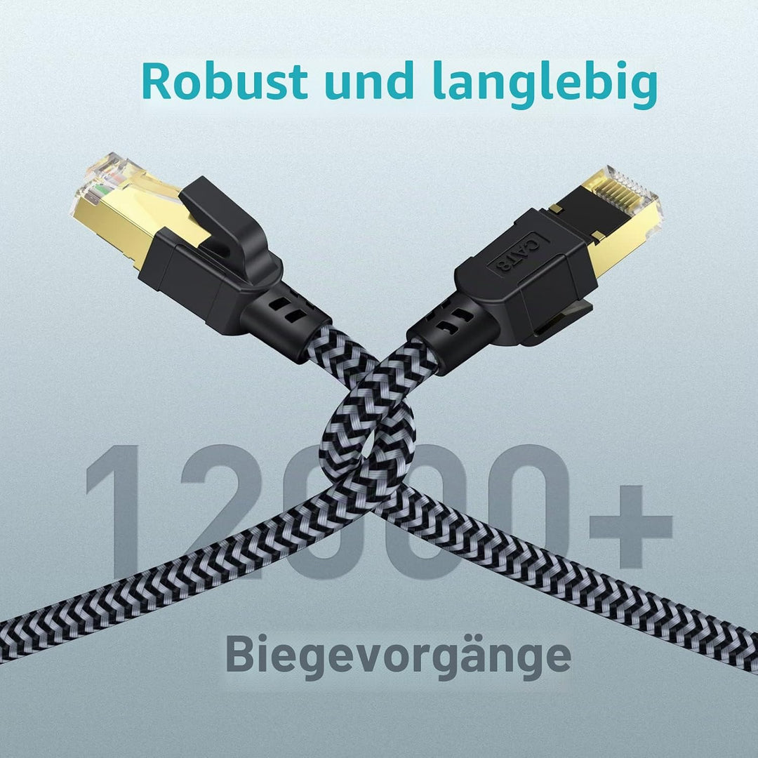 Cat 8 Ethernet Kabel 5M, 40Gbps Netzwerkkabel Hochgeschwindigkeits 2000MHz Ethernet Kabel, Gigabit R