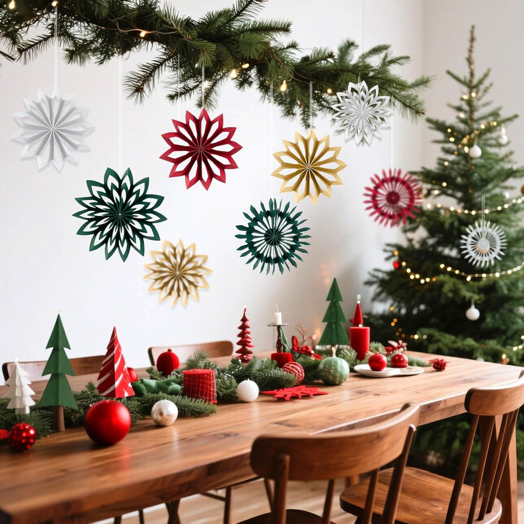 SUNBEAUTY Weihnachtsbaum Deko 3D Mini Papier Aufhängen Fächer Schneeflocke Hängen Papier Girlande Bo