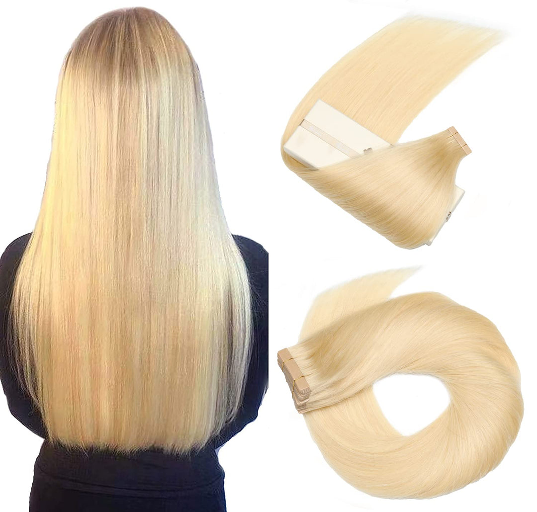 HotLulana 100% Natürliche Tape Echthaar Extensions Tape Gebleichtes Blond Haar Extension Tape in Rem