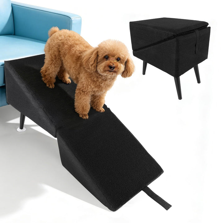 Hundetreppe Klappbar, rutschfeste Hunderampe & Weiche Haustiertreppe für Baumwolle & Leinen für Sofa