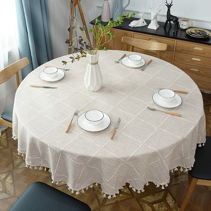 schwere Baumwolle Leinen Tischdecke, rundes, Kariertes Quaste Tischtuch für Küche Esszimmer Tischdek