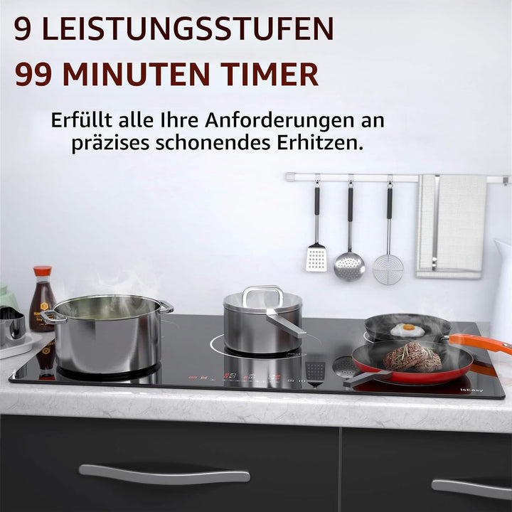 Induktionskochfeld, IsEasy 90cm , Elektrokochfeld mit 5 Kochzonen/8600W, 1800W/1200W/2000W/1500 W, 1