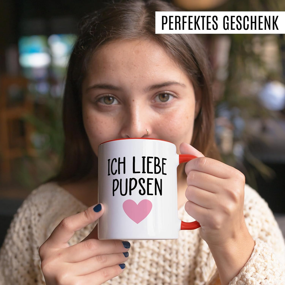 Tasse Lustig Geschenk ich liebe pupsen – Kaffeetasse 330ml aus Keramik – Witz Humor Spruch Büro Witz