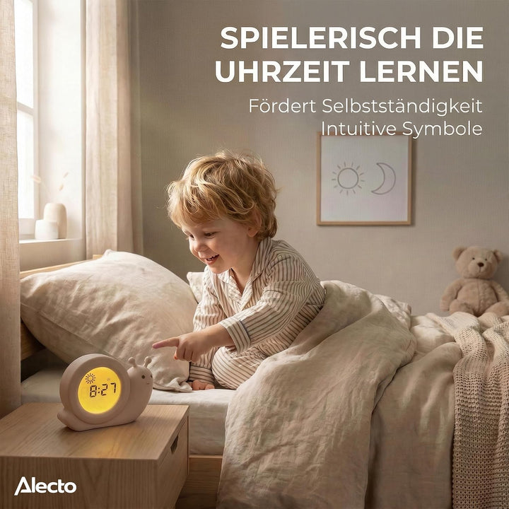 Alecto BC110BE Simon - Pädagogischer Wecker Kinder - Schlaftrainer Kinder - Nachtlicht - Lernen von