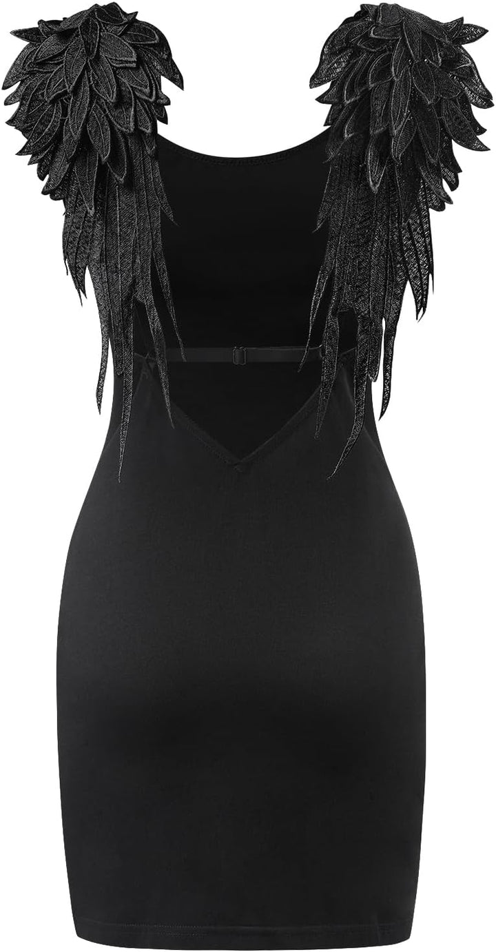 LittleForBig Damen Dunkler Engel Bodycon Sexy Passform Cocktail Party Minikleid XXL Schwarz, XXL Sch