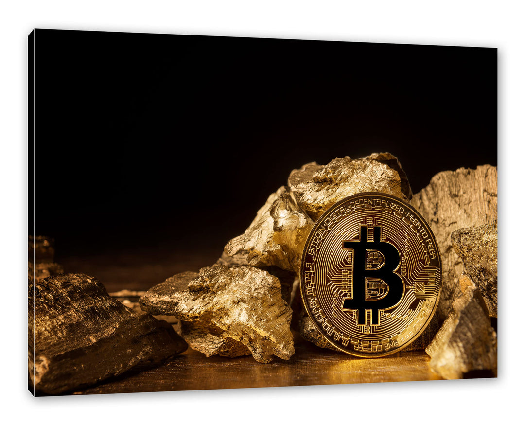 Pixxprint Bitcoins BTC als Leinwandbild | Grösse: 100x70 cm | Wandbild | Kunstdruck | fertig bespann