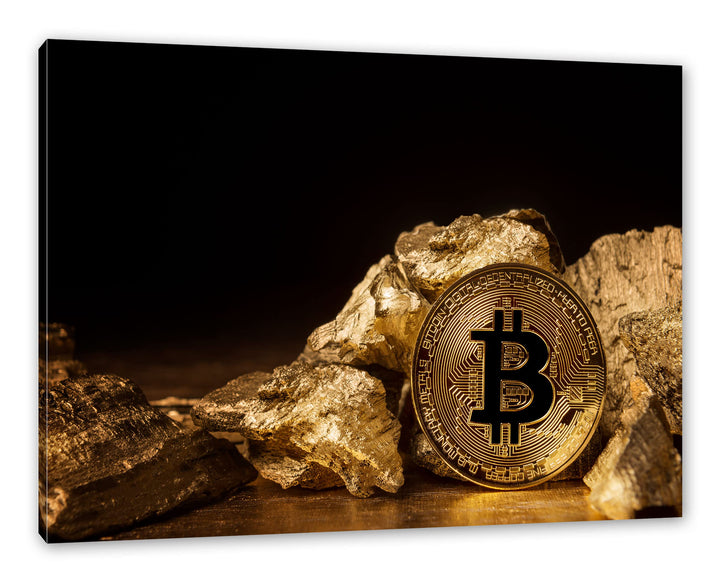 Pixxprint Bitcoins BTC als Leinwandbild | Grösse: 100x70 cm | Wandbild | Kunstdruck | fertig bespann