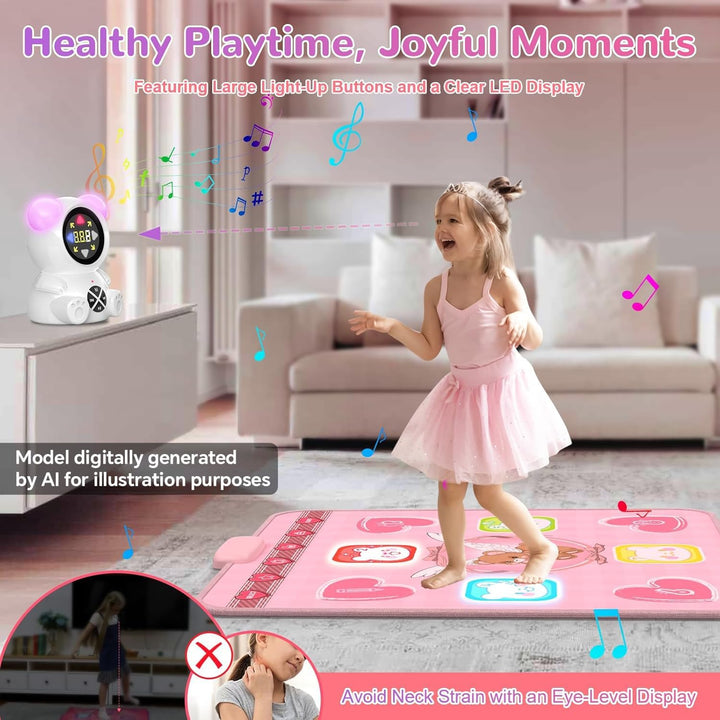 Tanzmatte Kinder, wiederaufladbare leuchtende Tanzmatte mit Bluetooth, 5 Spielmodi & LED-Lichter, We